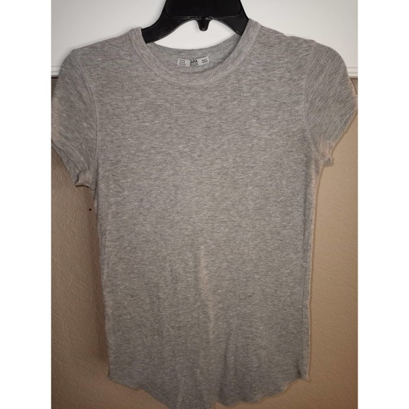 Zara Basic Gray Ribbed Tee - Womens Small - Picture 1 of 2